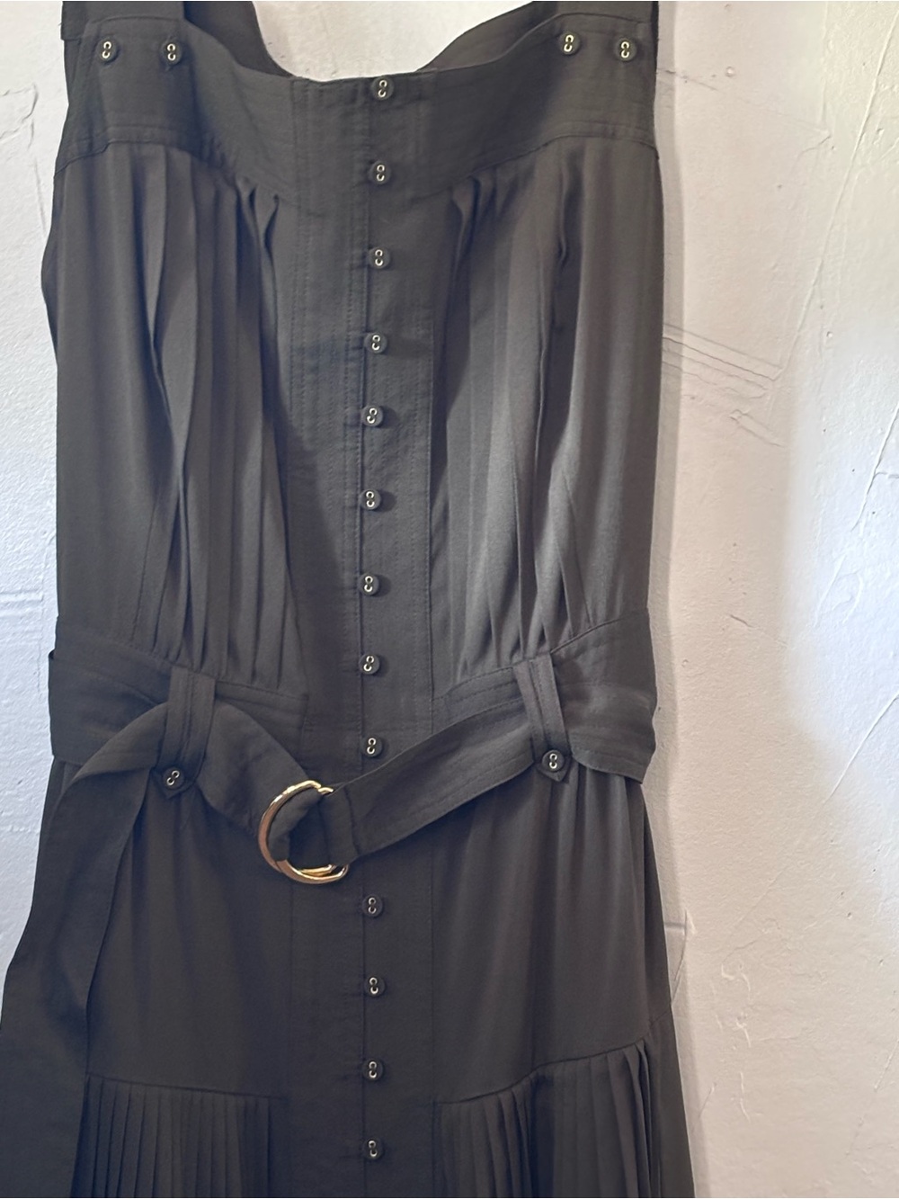White House Black Market Black Maxi Dress with Gold D-Ring Belt